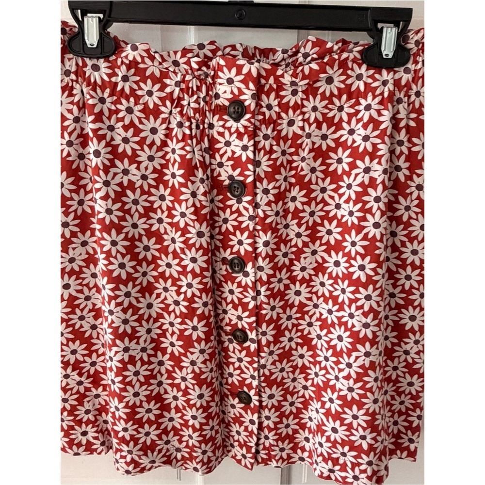 Madewell Falling Daisies Paperbag Mini Skirt Womens S Red Floral Button Front